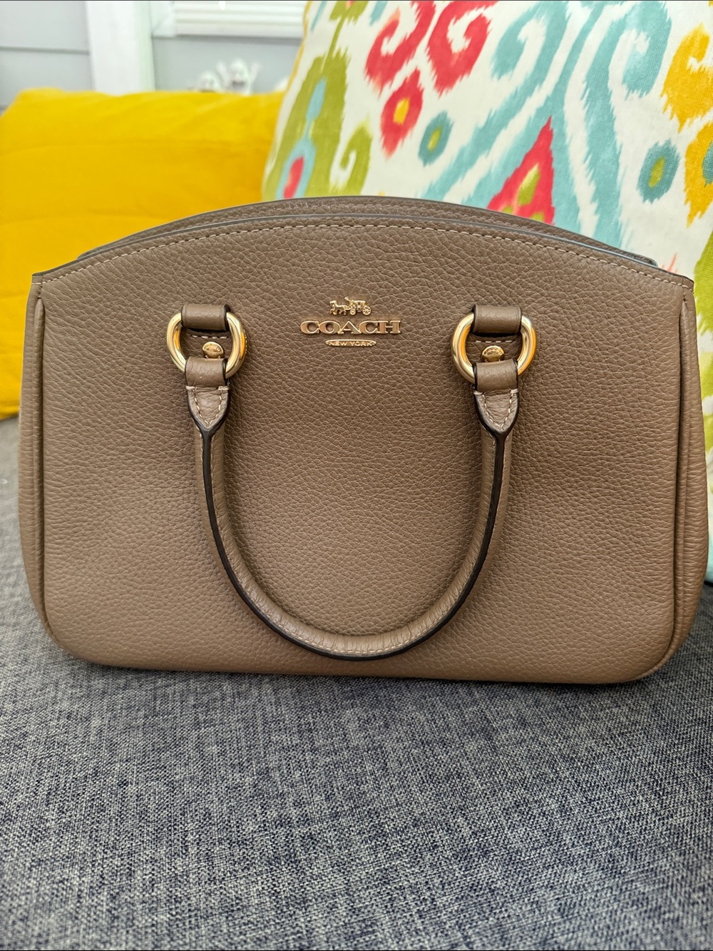 COACH Taupe dark stone Pebbled Leather Dome Satchel with Gold Hardware NWT